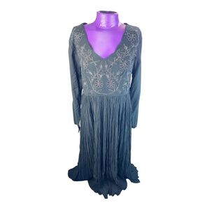 Karavan Vintage Elegant Black Embroidered Button Back Maxi Dress M